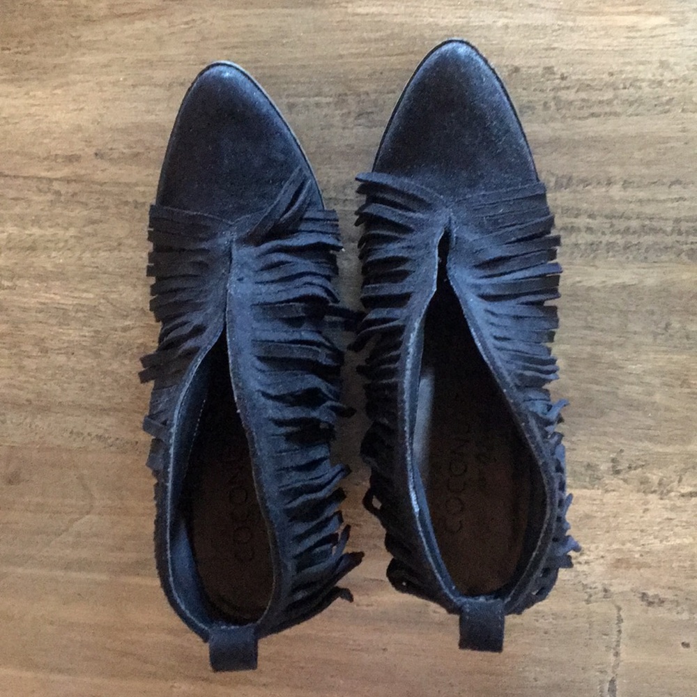 EUC black fringe booties by Matisse